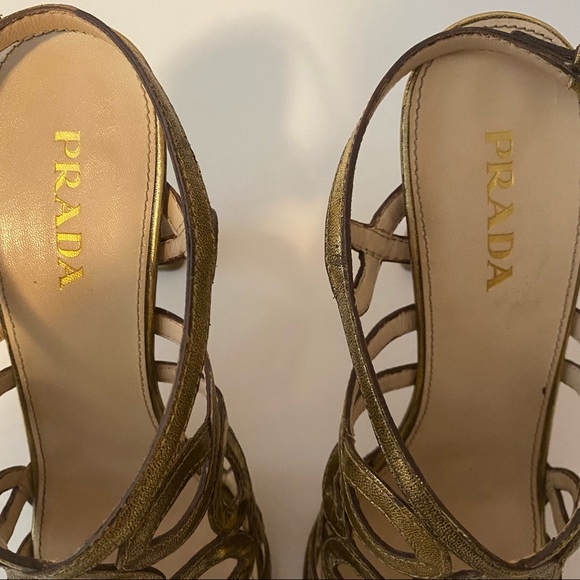 Prada Gold Cage Strap Dress Heels Size 39 - Picture 8 of 11